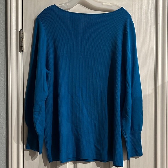 Talbots Merino Wool Square Neck Ribbed Sweater Vibrant Blue Puff Sleeve Cozy 2X - Picture 6 of 9